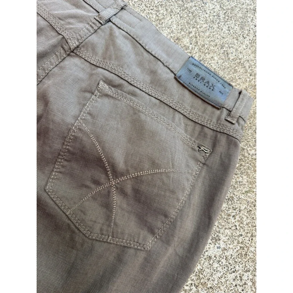 Brax Style Cooper Regular Fit Mens Pants 35 Tan Tri-Tone Flex Micro Check